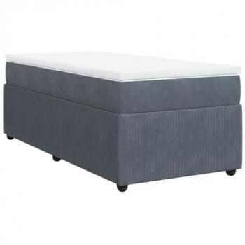 Cama box spring suave con colchón terciopelo gris oscuro 80x200 cm