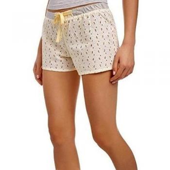 oodji Ultra Mujer Pantalón Corto de Casa con Bordado, Blanco, ES 40 / M