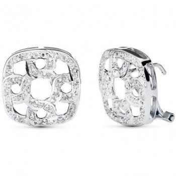 Pendientes de Oro Blanco 18k para Mujer con diseño Inmaculada Romero y Gargantilla de Oro Blanco 18k para Mujer con colgante cuadrado y circonitas caladas