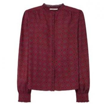 Blusa de mujer Pepe Jeans Ora estampada, cuello mao, manga larga, color granate