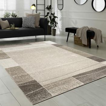Alfombra de diseño con bordura moderna marrón beige 80x150 cm