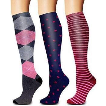 Calcetines de compresión para mujeres y hombres: los mejores calcetines médicos, para correr, enfermería, circulación y recuperación, senderismo, viajes y vuelo, 20-25 mmHg 05-multicolor-3 pairs L/XL