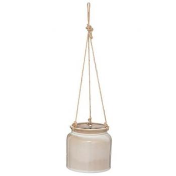 Maceta Colgante de Cerámica Beige D.14cm - Diseño Natural y Yute