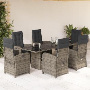 7-Piece Grey Poly Rattan Garden Dining Set with Cushions