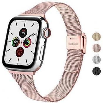 Wanme Correa Compatible con Apple Watch Correa 44mm 42mm 40mm 38mm, Estrecha y Fina Pulsera de Repuesto de Acero Inoxidable Hebilla de Metal para iWatch Series 6 5 4 3 2 1 SE
