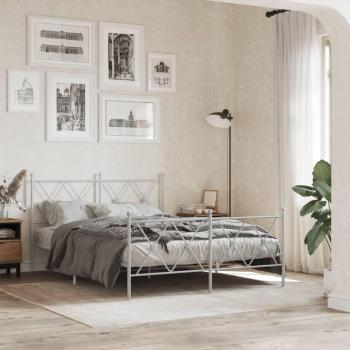 Cama metal pediátrica blanca con cabecero y estribo 140x200 cm