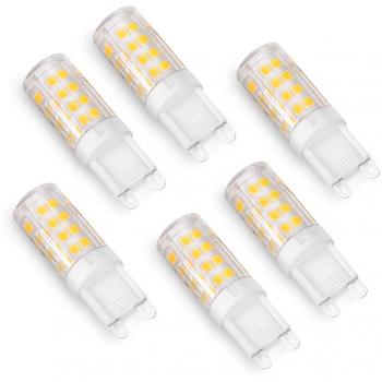 Bombilla LED G9, Pack de 6 Blanco Cálido 3000K 500 Lúmenes 5W Lámpara LED G9, 50W Bombilla Halógena Equivalente, Haz de 360 ° Lámpara de Ahorro de Energía