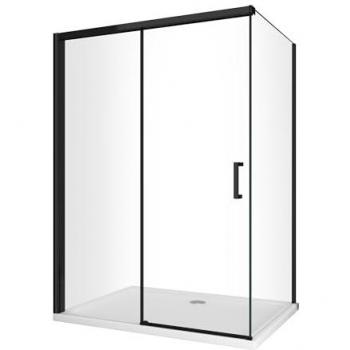 Ducha de esquina con panel lateral fijo y puerta frontal con cierre suave amortiguado h 200 cm, 8 mm, marco negro mate, dimensiones 70 (68-70) x 170 (167-170)