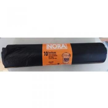 Rollo de 10 bolsas de basura comunes de 85x105 cm, capacidad de 150 galgas, color negro, con cierre en bolsa y compatible para comunidades