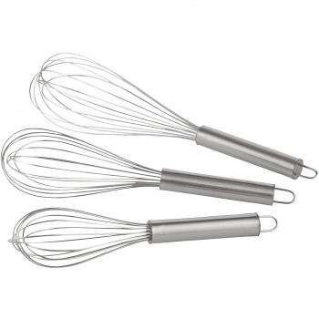 Axentia Batidor Set, 3 piezas, EI de y espumador de leche, herramienta para mezclar, Batir de cocción, Remover, utensilios de cocina, varillas, 3 tamaños, Plata