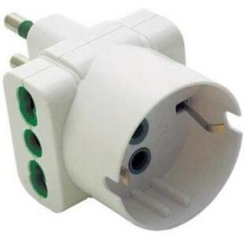 Adaptador Triple 2P+T 16A con 2 Tomas Bipaso y 1 Schuko Blanco