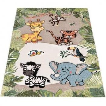 Alfombra Infantil Animales Salvajes Crema Beige 200x290 cm