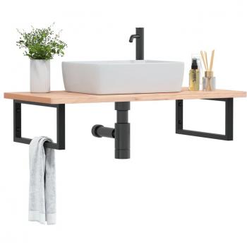 Estante de lavabo de pared de acero y madera maciza de haya Vidaxl Marrón