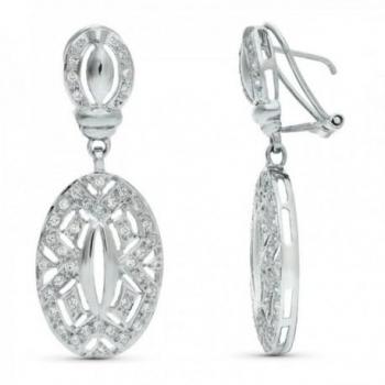 Pendientes Inmaculada Romero Ovalados Oro Blanco 18k con Circonitas y Formas Caladas