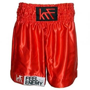 KRF Feel The Enemy Boxing Liso Pantalones Cortos de Boxeo, Hombre, Rojo, M