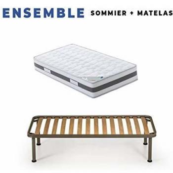 Colchón 70x190 cm + Somier + Patas Gratis con Látex Natural Densidad 80 Kg/m³ - Tejido 100% Algodón - Soporte Firme
