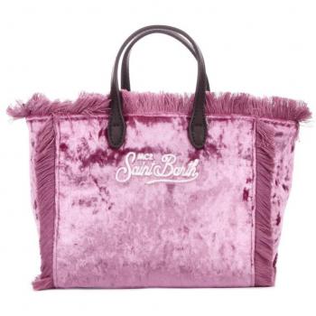 Pink Chenille Mini Vanity Handbag with Bangs and Embroidered Logo