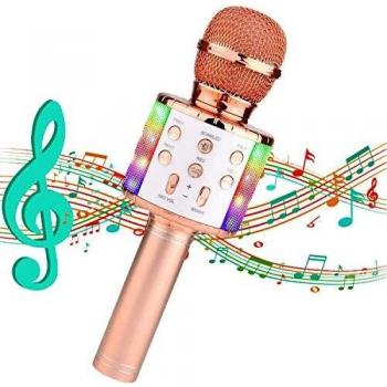 Micrófono Karaoke Bluetooth,Micrófono Inalámbrico Bluetooth Karaoke portatil con Luz LED Micrófono Infantil con Cantar y Grabación,Regalo Niños,Fiesta Microfono Karaoke para PC/Teléfono Inteligente