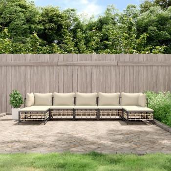 vidaXL 7-Piece Anthracite Poly Rattan Garden Lounge Set with Cushions