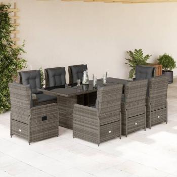 Set de almuerzo de jardín de 9 piezas con cojines de polyrattan gris