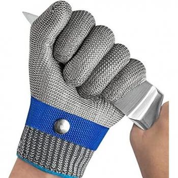 OKAWADACH Guantes Anticorte, Nivel 5 Guante Carnicero Malla Acero Protección Guante de Trabajo de Seguridad Guante Guante de Metal Guante de Acero Inoxidable Guantes Anti-corte