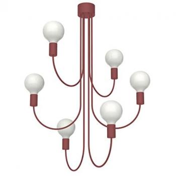 Plafón de Techo Lumicom América 6 Luces E27 Metal Piel de Vaca Roja D.60cm