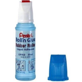 Pegamento Líquido Pentel Roll'n Glue ER153, 30 ml, con aplicador de rodillo
