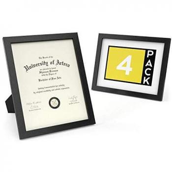 Arteza Marco para diplomas | 21,6 x 27,9 cm | Pack de 4 | Portafotos con acabado en madera maciza | Frontal de cristal | Marcos de foto para enmarcar diplomas, certificados y otros documentos