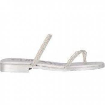Chika10 Sandalias Planas Roche 05 de Cuero Color Plata para Mujer