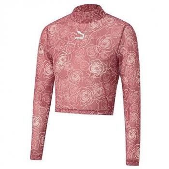 Camiseta Puma Aitana Rosa Mujer 100% ADN Atlético, AOP Mesh, manga larga, Wild Rose Collection, talla L