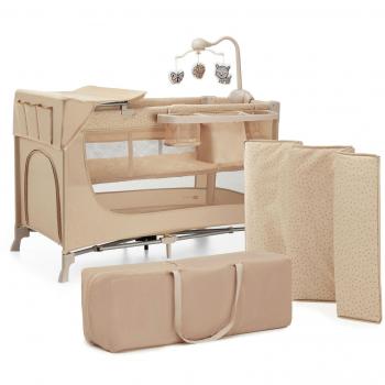 Cuna de viaje multifunción 3en1 JOY 2 con accesorios y diseño beige