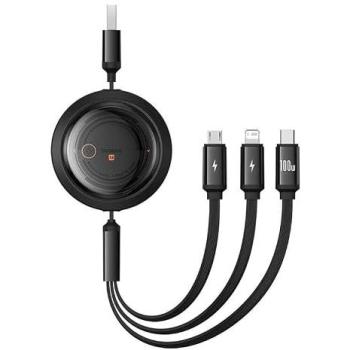 Cable Baseus Free2Draw 3 en 1 USB-A a MicroUSB/Lightning/USB-C 100W, 1.1 m (Negro)