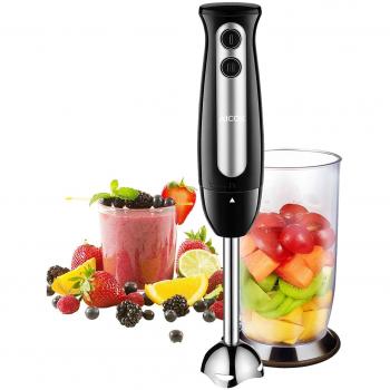 Batidora de Mano Aicok Minipimer con Alfombrilla Antideslizante Batidora de Mano Eléctrica Incluye Vaso Medidor de 700 ml Cuchillas de Acero Inoxidable, 400W, Negro