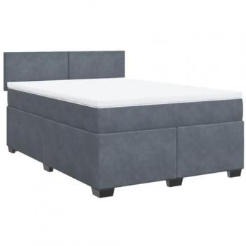 Cama box spring con colchón terciopelo gris oscuro 140x200 cm
