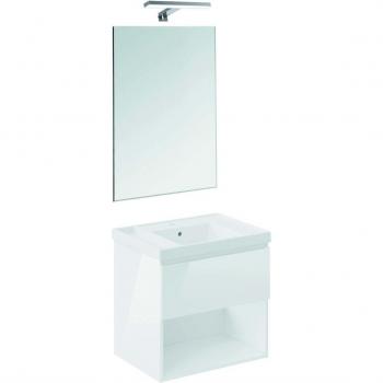 Conjunto de baño Cosmic con mueble suspendido, lavabo teckstone, espejo y aplique