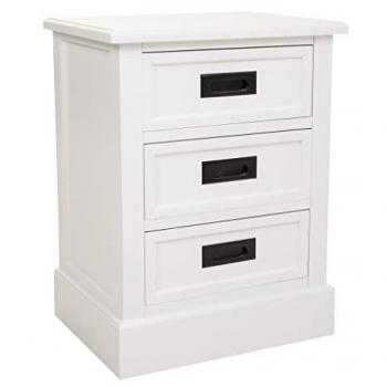 Mesita de madera blanca 45x35x60h cm de estilo Romántico, tres cajones, marca Wanderlust Deco
