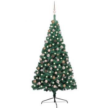 vidaXL Artificial Half Pre-lit Christmas Tree with Ball Set Green 180 cm