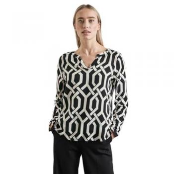 Printed Long Sleeve Blouse for Women - Black - Casual Viscose Top