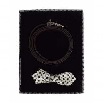 Dolce & Gabbana White Silk Bowtie Leather Men Belt Gift Box - 115 cm / 46 Inches