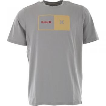 Camiseta Hurley Everyday Hybrid de manga corta para hombre, color gris con detalles en naranja y rojo, talla S, con protección UV UPF