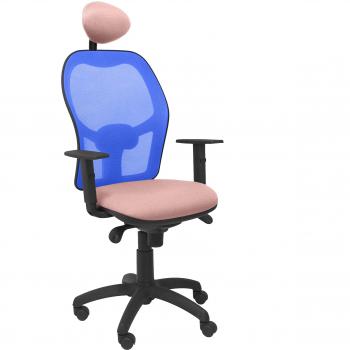 PIQUERAS Y CRESPO Modelo Jorquera - Silla de oficina ergonómica con mecanismo sincro, brazos regulables y ajustable en altura - Respaldo de malla transpirable en color azul y asiento tapizados en tejido BALI color rosa pálido