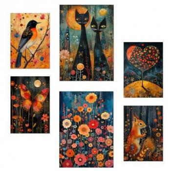 Set de 6 Pósters de Animales y Naturaleza Inspirados en Rosina Wachtmeister para Decorar Paredes del Hogar - Tamaños A3 y A4 Sin Marco