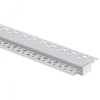 Perfil de Aluminio para Integración en Escayola/Pladur con Tapa Continua para Doble Tira LED hasta 20 mm - 20 m Blanco Traslúcido