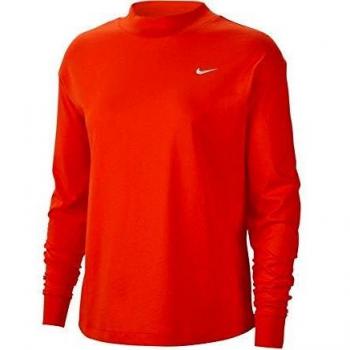 NIKE W NSW Essntl Top LS Mock Lbr Camiseta De Manga Larga, Mujer, Team Orange/White, M