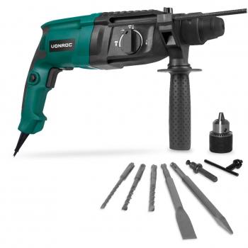 Martillo perforador 800W - 3 Joule - SDS plus con portabrocas con llave, funciones de perforación, taladrado con percusión y cincelado