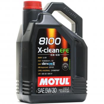 Aceite de motor MOTUL 8100 X-CLEAN 5W30 - 4 litros, sintético, adecuado para motores diésel y gasolina, cumple con las especificaciones ACEA C3 y API SN/CF