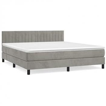 Cama box spring con colchón de terciopelo gris claro 160x200 cm, estructura suave, colchón viscoelástico, espuma, protector de muelles ensacados, adaptable y acolchado reversible