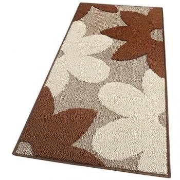 Alfombra de Cocina 3D Flores Tridimensionales Suave Bordada Antideslizante Marrón 57x230 cm