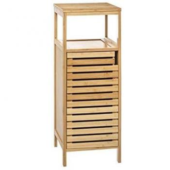 Armario Auxiliar Bajo 1 Puerta y Espacio Abierto Sicela 33x80x28cm, Mueble auxiliar de baño en bambú marrón, Mueble alto con 1 puerta de bambú - 5five
