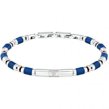 Maserati Pulsera para Hombre de Acero, Piedras, Largo 22 cm, Colección ICONIC y Pulsera de hombre de acero azule